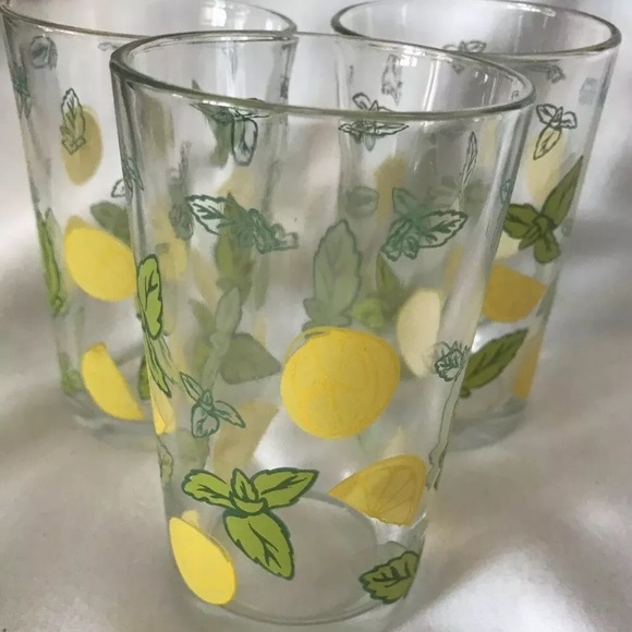Other - Vintage Set Of 3 Glasses With Lemon Design 10-12oz